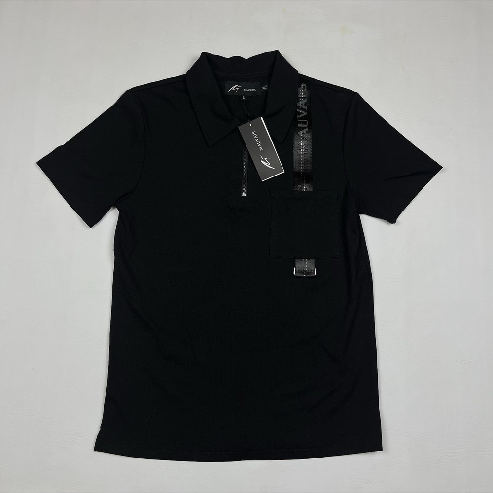 Mauvais Polo Shirt Mens Small Black 1/4 Zip Stretch Logo Performance